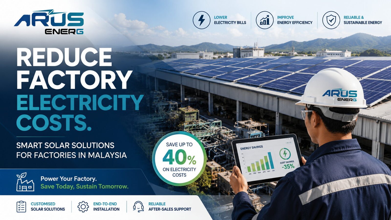 Factory electricity cost reduction with solar power in Malaysia