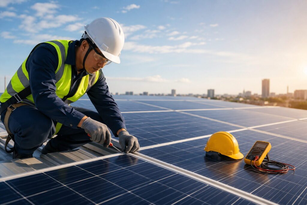 piawaian keselamatan solar - Pemasangan panel solar di bumbung bandar