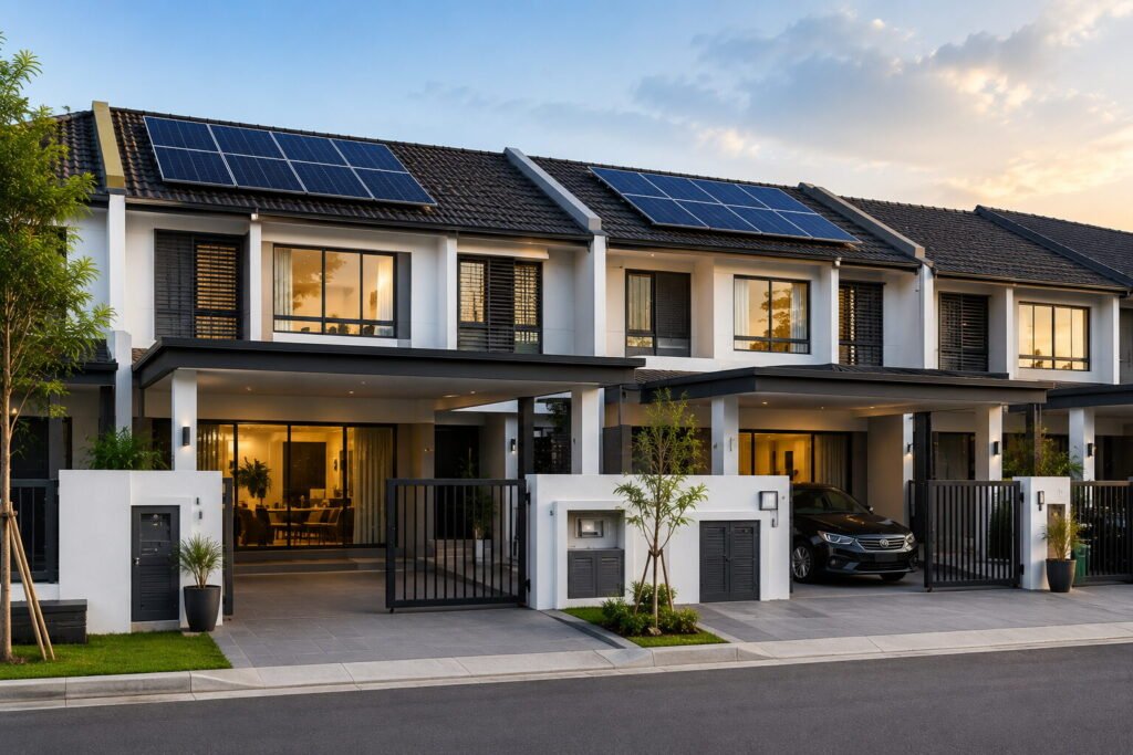 Rumah teres dengan solar